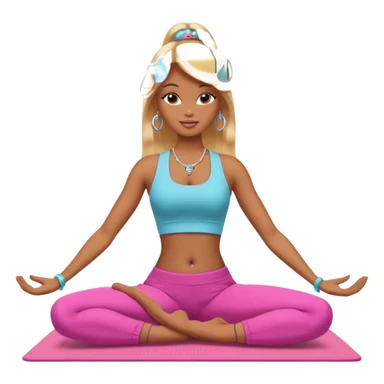 Brown skin blonde hair Barbie doing yoga with belly button pierced sticker