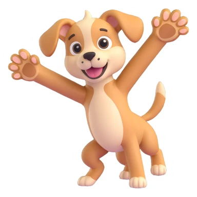 3D emoji of a puppy mid-zoomie, paws in the air, playful and energetic sticker