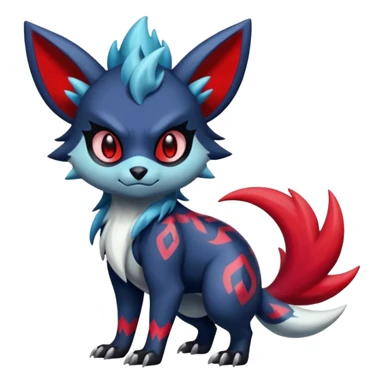 Colorful patterned esoteric shiny glowing scaly scary cool badass edgy Zorua-Absol-Zangoose-Salandit-fusion (full body) sticker