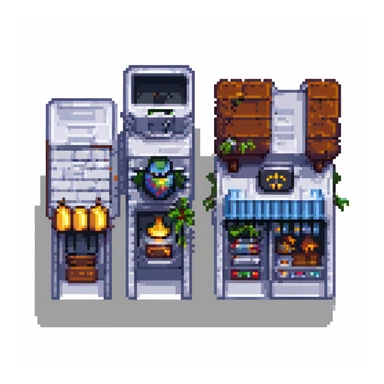 Wide pixel art background of a dark Gotham City street. Empty road with sidewalk, flickering lamppost casting light, trash bins nearby, distant shadowy silhouettes. Tall buildings in the background, moody atmosphere, subtle rain or fog. sticker