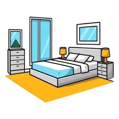 large bedroom with beautiful decorations, string lights, canopy bed, decorative elements sticker