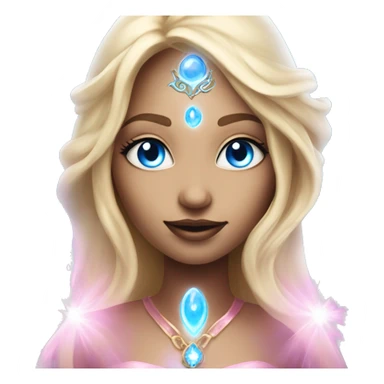 magical diva with thin pink andromedan face long blonde hair and blue eyes glowing third eye sticker