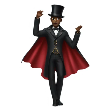 a black full body magician that has a cape that says ''Dior'', cape, text Dior sticker