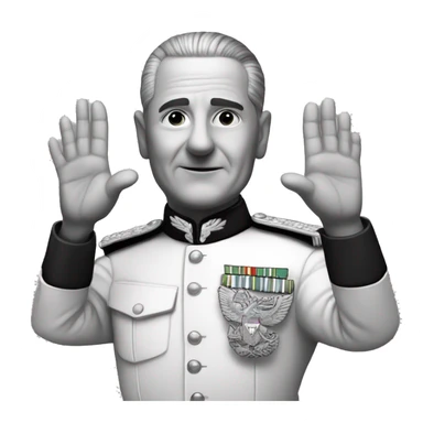 general peron raising both hands, black and white sticker