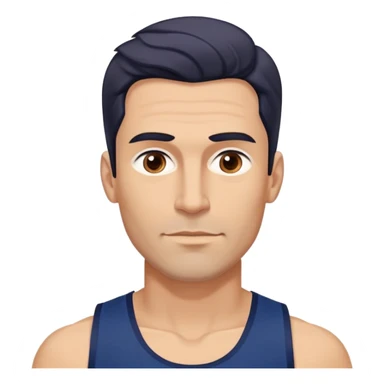 Youthful-looking athletic 40-year-old man with light brown skin, elongated face, defined jawline, attractive features, medium dark eyes, arched eyebrows, straight nose, confident expression, medium wavy dark hair with modern style, wearing a navy blue tank top sticker