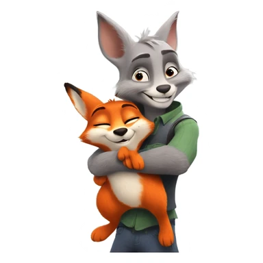 The orange fox Nick Wilde from Zootopia embracing the grey bunny Judy Hopps from Zootopia sticker