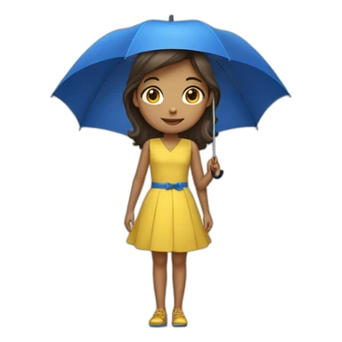a girl in a yellow dress with a blue umbrella sticker