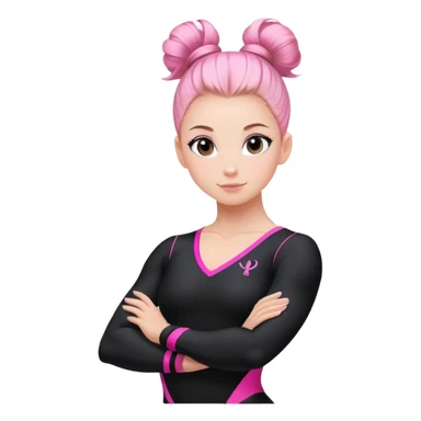 A female gymnast in a black uniform with pink elements and her hair in a neat bun. sticker