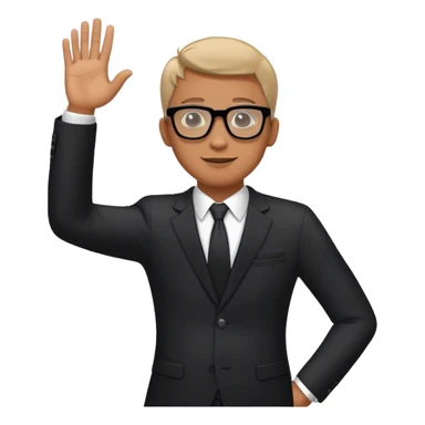 Man in black suit and glasses with his hand up sticker
