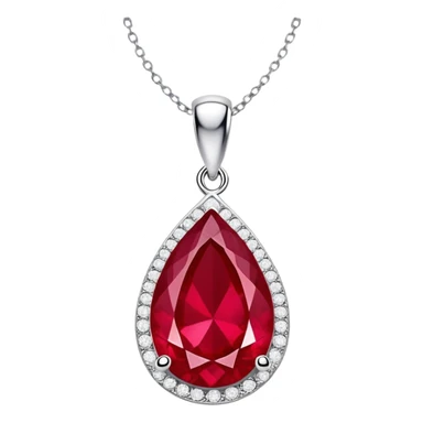 teardrop ruby pendant with silver chain and white stones sticker