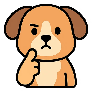 cute brown and white dog with a thinking face sticker