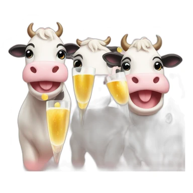 Three cute smiley cows drinking champagne sticker