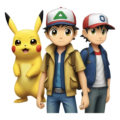 Detective pikachu with ash ketchum and the three kanto starter pokemon sticker
