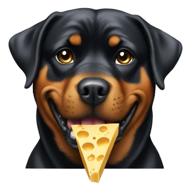 Rottweiler eating cheese sticker