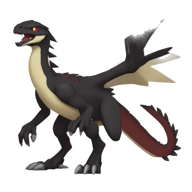  Cool Edgy Black Digimon-Fakemon-Raptor-Reptile with beige belly and maroon-colored mane full body sticker