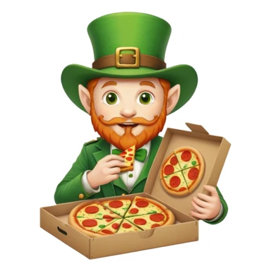 Leprechaun eating a box of pizza sticker