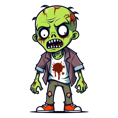 cartoon style zombie, classic tattered clothes, drooling sticker