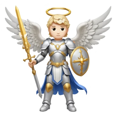 Michael the archangel is usually shown in emoji form as a brave, armored figure with a bright halo, wings, and a weapon.  sticker