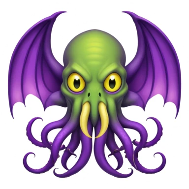 light green Cthulhu with purple bat wings and purple gradient tentacles. Yellow angry eyes. yellow suckers on tentacles. dramatic ominous shading sticker
