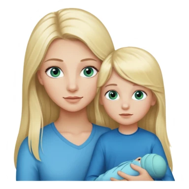 blonde girl with blue-green eyes, lashes, long hair Holding her little Boy with light blue eyes  sticker