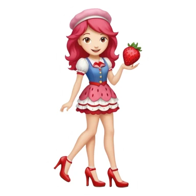 pretty and cute realistic modern day strawberry shortcake full body with high heels emoji sticker