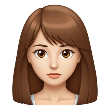 Create a Caucasian woman with brown luscious straight hair and side swept bangs and brown eyes  sticker