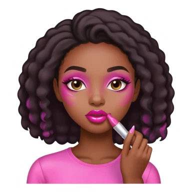 Black girl putting on lipgloss sticker