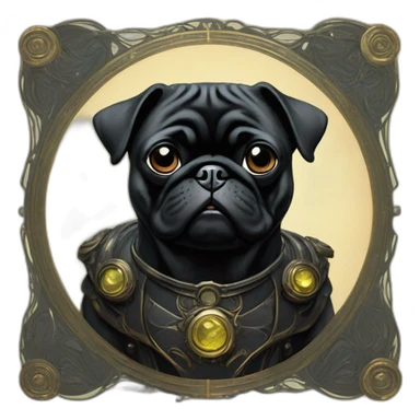 A cyberpunk black pug in Art Nouveau style during 1910 sticker