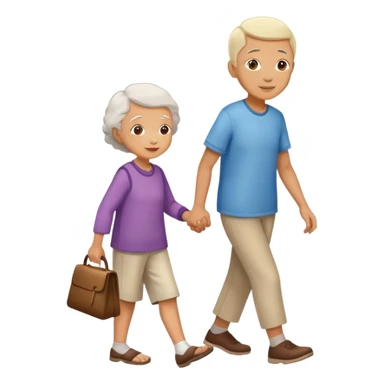 a child helping an elderly person walk, kind and friendly sticker