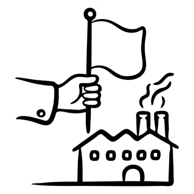 government hand taking control of factory with Indian flag, representing nationalization sticker