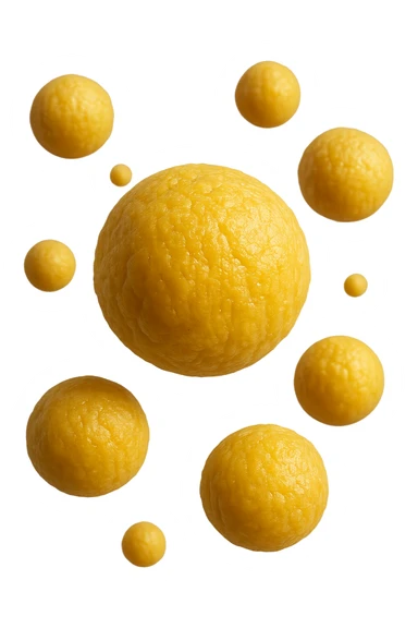 cellule di grasso gialle (adipociti) fluttuano in aria, iperrealistiche 4k sticker