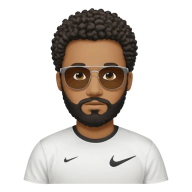 Black man with black sunglasses and curly short
 hair with a full beard and sideburns in a nike shirt sticker