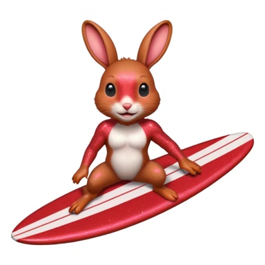 Surfing rabbit Happy Red Glitter  sticker