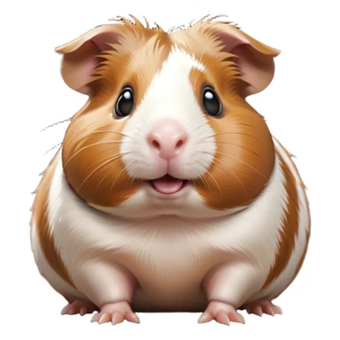 Cinematic Comical Brown and White Banded Guinea Pig Portrait Emoji, Head tilted dramatically with an exaggeratedly amused expression, featuring a striking coat with bold brown and white banding, wide, expressive dark eyes filled with playful disbelief, Simplified yet hilariously expressive features, highly detailed, glowing with a slightly sassy glow, high shine, dramatic yet playful, stylized with an air of cheeky mischief, bright and endearing, soft glowing outline, capturing the essence of a spirited and over-the-top guinea pig, so meme-worthy it feels like it could side-eye its way into internet fame instantly! sticker