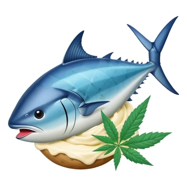 bluefin tuna in a gelato with cannabis leaf sticker