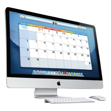 front view of an iMac with a single day-calendar on the screen, vertical hours on the left, horizontal client slots, some slots filled with color to show booked appointments sticker