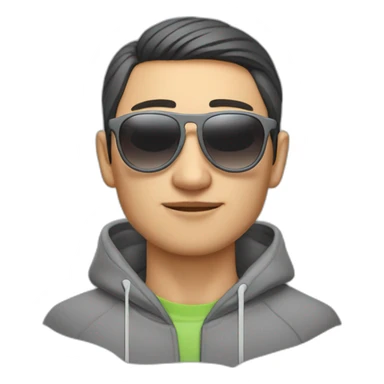 kazakh guy with sunglasees in grey hoody smoking sigarete with airpods sticker