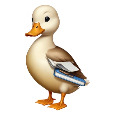 A duck with a notebook sticker