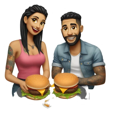 Beautiful tattooed couple eating burgers sticker
