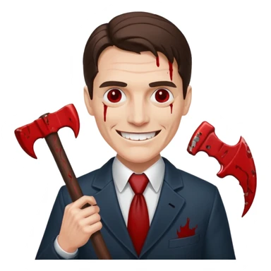 Patrick Bateman holding an axe smiling like a maniac sticker
