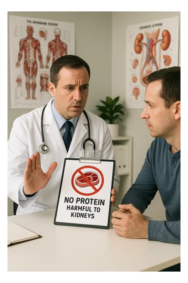 dottore che dice al paziente di non prendere proteine perchè fanno male ai reni sticker
