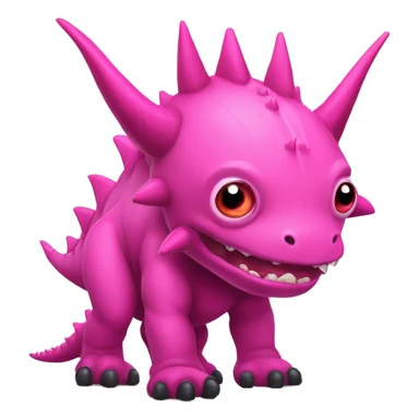 A giant pink kaiju with a long neck, 2 bright pink tusks, horns and 10 spines. He has also 4 full dark pink eyes with no pupils, dark pink claws and he got 2 spines on its tail.  sticker