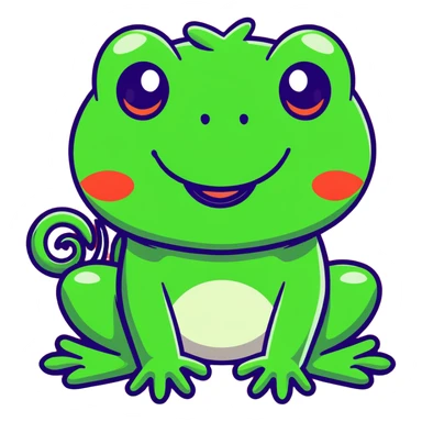 Exaggerated cartoony green frog with big bulging cross-eyes and long tongue sticking out, comic-style with silly expression sticker