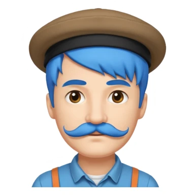 blue long haired man and small hat and mustache sticker