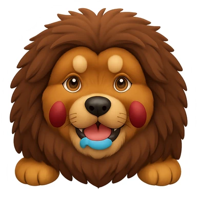 Make the Tibetan Mastiff's fur even fluffier in the style of apple emojis, with no background. sticker