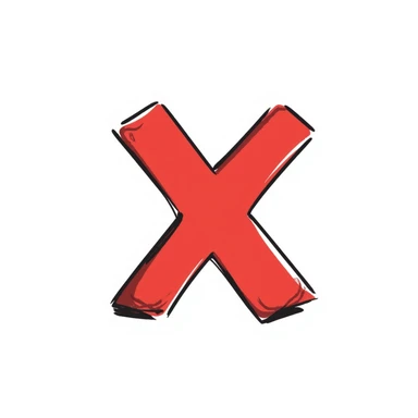 red X mark icon, rough marker lines, hand drawn style sticker