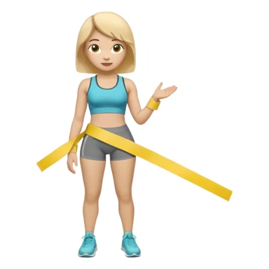 A 3D cartoon person measuring their waist with a yellow tape, casual fitness outfit, Memoji-style realism. close up. sticker
