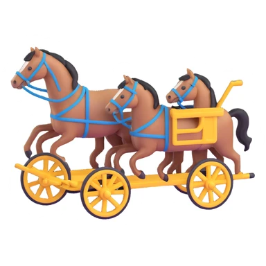 horses pulling a cart, isometric view, 3D emoji style sticker