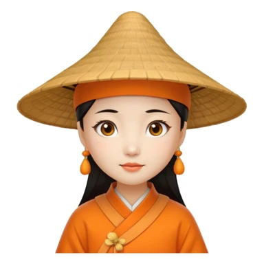 ancient chinese girl with conical hat, orange sticker