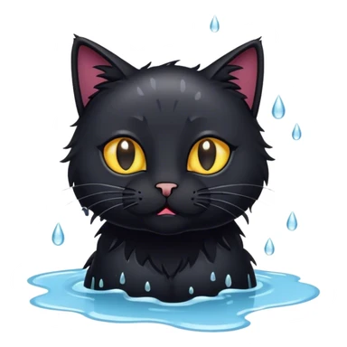 Black cat in puddle of water  sticker